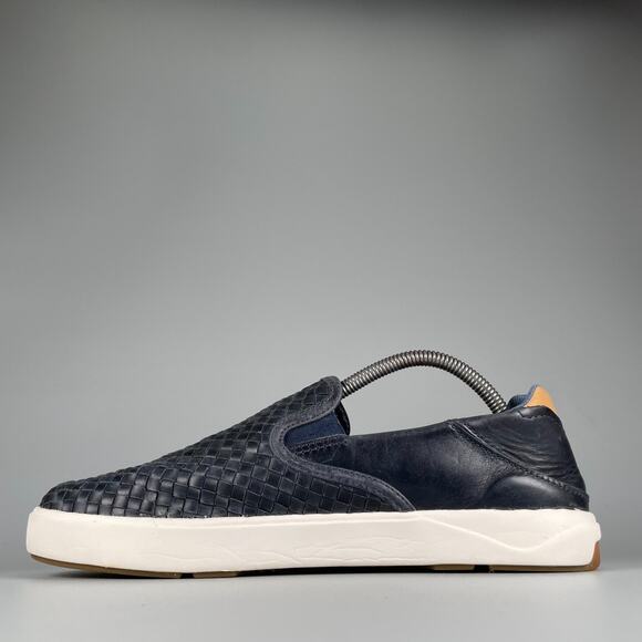 Olukai Lae\' Ahi Lauhala Men\'s Size 8.5 Blue Navy Woven Leather Casual Shoes EUC main image 4
